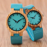 Royal Blue Wood Watch Quartz Wristwatch 100% Natural Bamboo