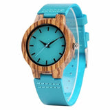 Royal Blue Wood Watch Quartz Wristwatch 100% Natural Bamboo