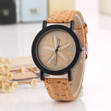 Flower Surface Wood Grain Leather Watch