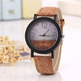 Flower Surface Wood Grain Leather Watch