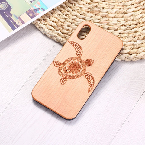 Sea Turtle Natural Engraved Wood Phone Case