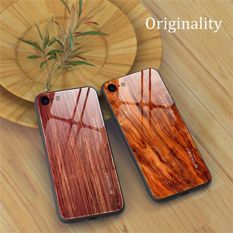 Luxury Wood Grain Tempered Glass Phone Case